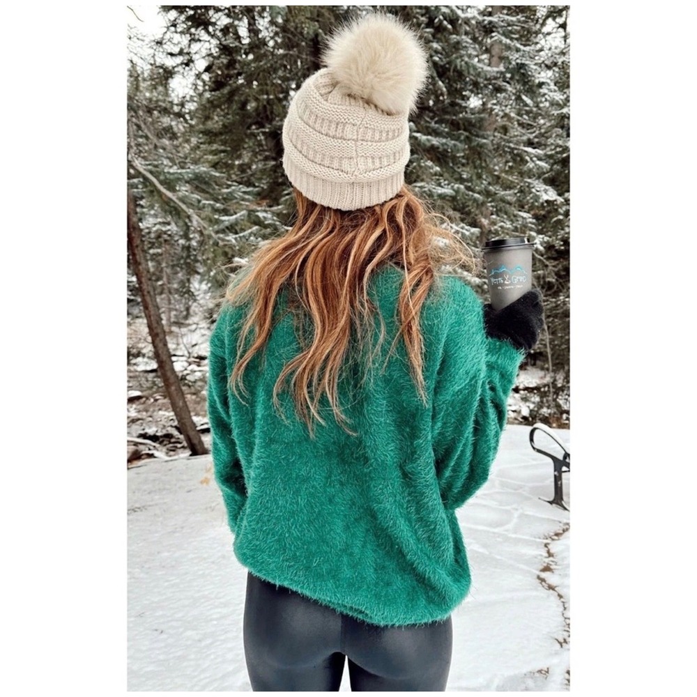 Show Me Your Mumu Feel Good Sweater Emerald Green Fuzzy Eyelash Knit XS